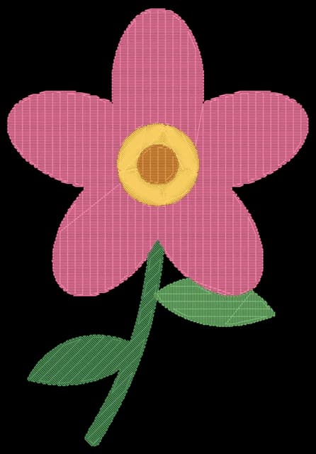 Die Blume als Stickerei auf schwarzem Stoff, in fünf Garnfarben